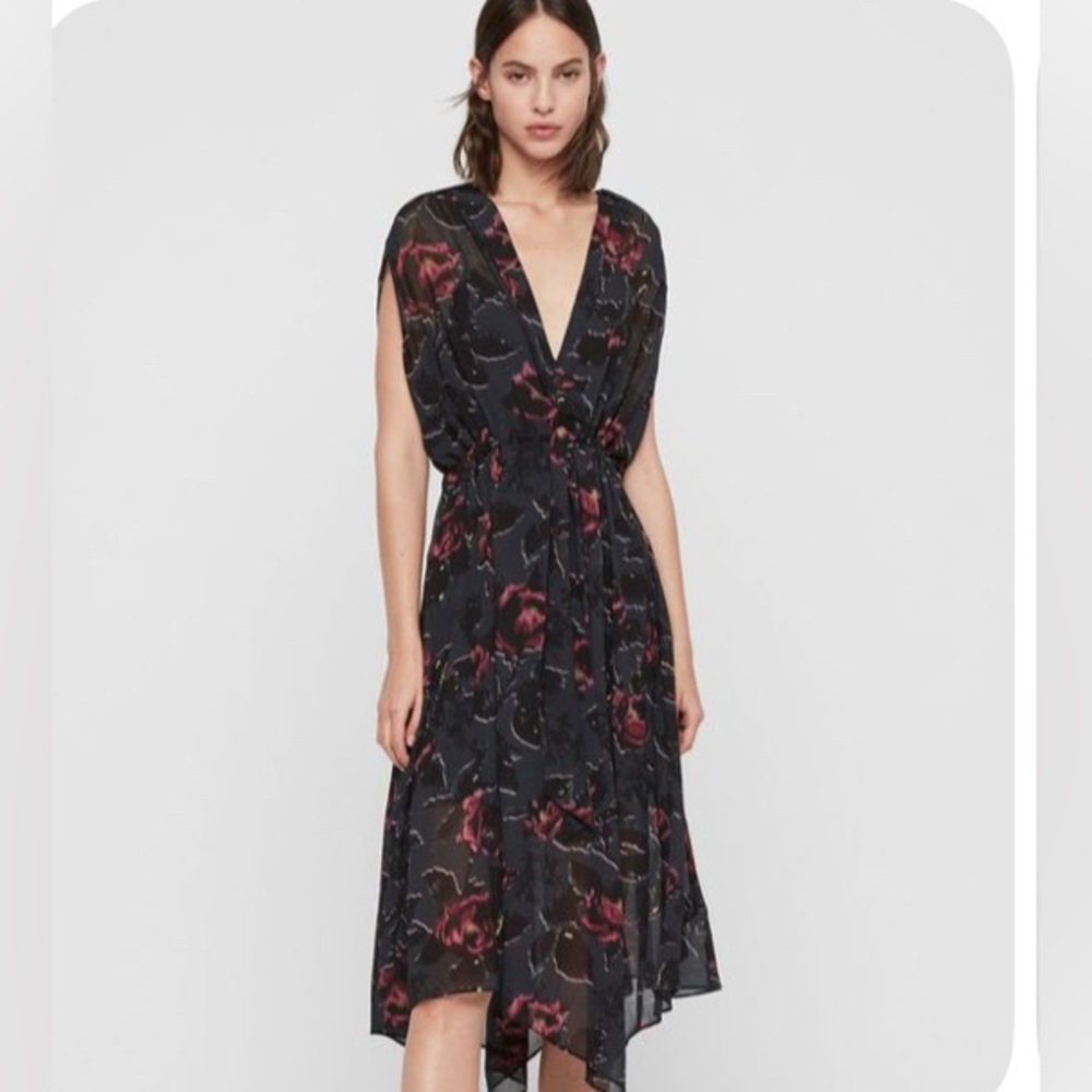 All Saints Sheer Floral Dress with Attached Slip - Picture 2 of 12